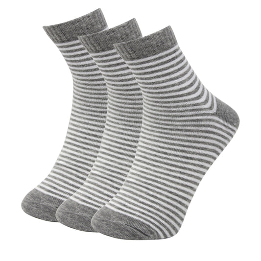 Women's Ankle Socks White & Grey Stripes -Pack of 3 pairs